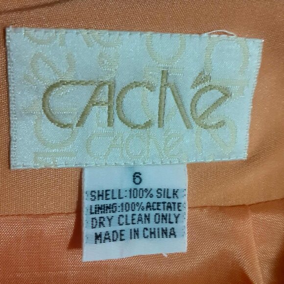 Cache Vintage Women's Skirt Suit Size 4/6 Peach 100% Silk Beaded *READ* - Picture 13 of 15